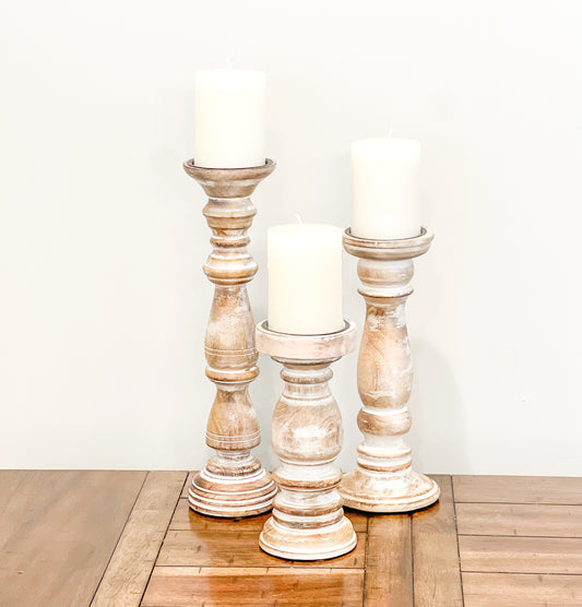 Wood Pillar Candle Holder