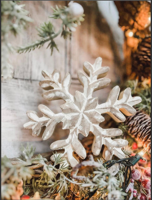 Whitewashed Wooden Snowflake