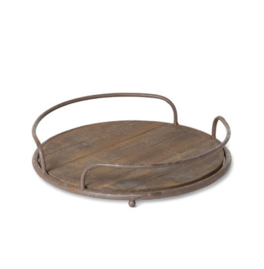 Round Wooden Tray with Handles