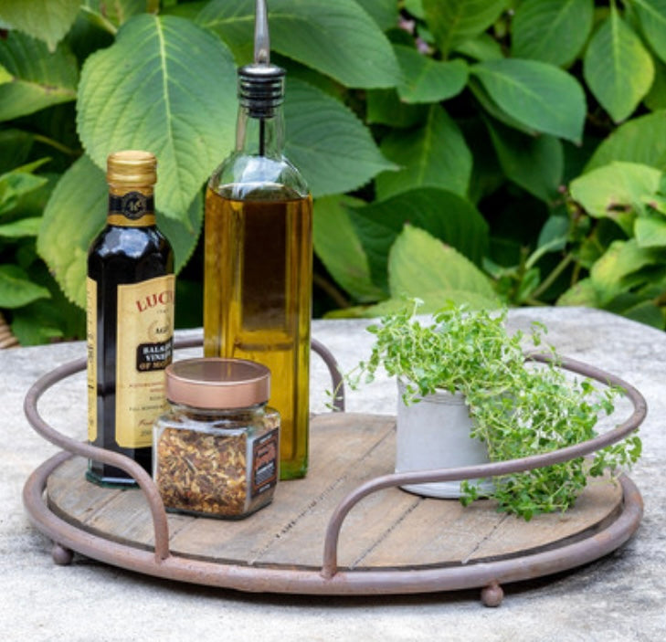 Round Wooden Tray with Handles